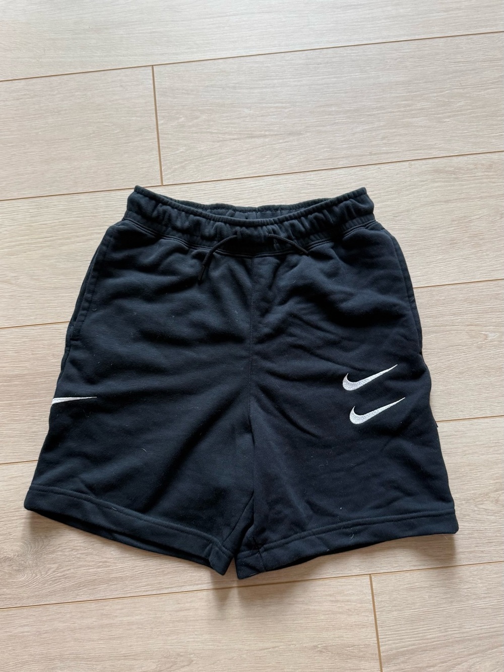 Nike Black Athletic Sweat-shorts with Double Swoosh Logo